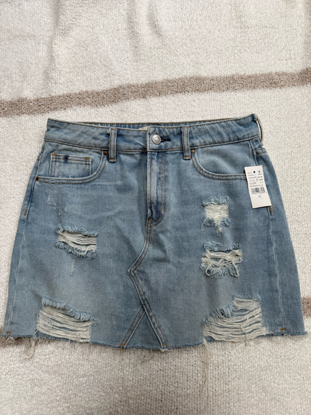 PacSun Light Blue Distressed High-Rise Denim Skirt